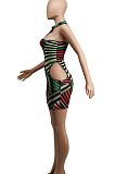 Sexy Sleeveless Irregularity Pachage Buttocks Print Dress SDE2114