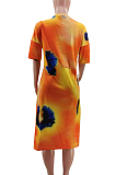 Casual Loose Tie Dye Print V Neck Dress With A Pocket TK6171