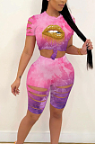 Fashion Hurnt Flower Lips Tie Dye Two-Piece HY5218 