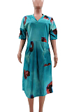 Casual Loose Tie Dye Print V Neck Dress With A Pocket TK6171