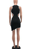 Fashion Women Hollow Out Casual Tight Package Buttocks Pure Color Mini Dress MQX2331