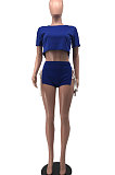 Pure Color Casual Bind Backless Shorts Sets MQX2327