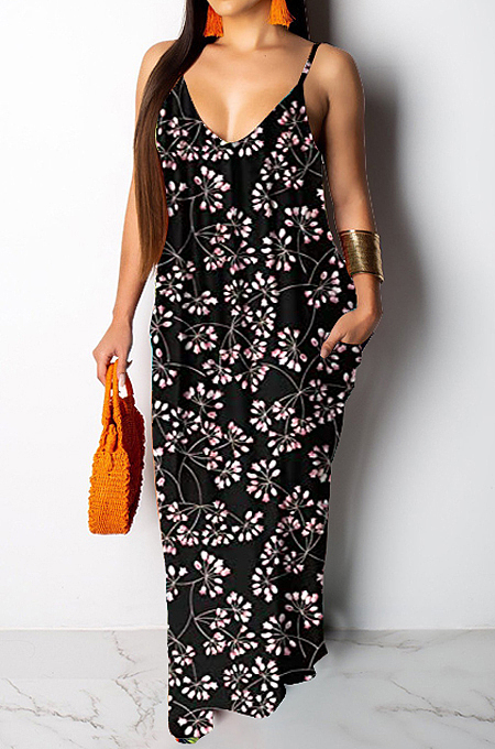 Fashion Summer Casual Loose Sleeveless V Neck Dress SMR10200