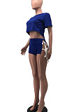 Pure Color Casual Bind Backless Shorts Sets MQX2327