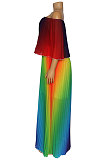 Off Shoulder Pleat Digital Printing Long Dress BMC9815