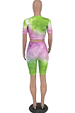 Fashion Hurnt Flower Lips Tie Dye Two-Piece HY5218 
