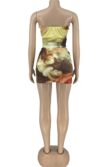 Personality Oil Painting Print Skirt Two-Piece LY028 