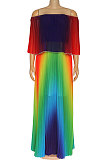 Off Shoulder Pleat Digital Printing Long Dress BMC9815