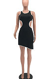 Fashion Women Hollow Out Casual Tight Package Buttocks Pure Color Mini Dress MQX2331