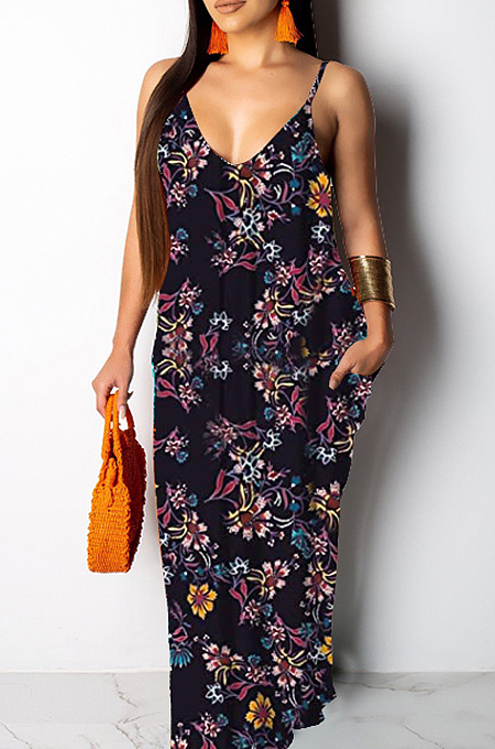 Fashion Summer Casual Loose Sleeveless V Neck Dress SMR10200