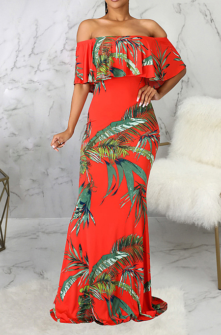 Fashion Sexy Digital Print One Word Led Boob Tube Top Dress SMR10147 