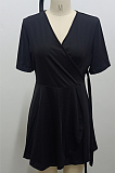 Women Casual Brief Paragraph Pure Color V Neck Jumpsuit SMR10022