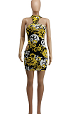 Sexy Sleeveless Irregularity Pachage Buttocks Print Dress SDE2114