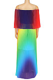 Off Shoulder Pleat Digital Printing Long Dress BMC9815