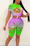 Fashion Hurnt Flower Lips Tie Dye Two-Piece HY5218 