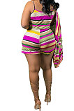 Contrast Color Stripe Vest Shorts Two-Pieces （Do Not Contain Coat）KXL820