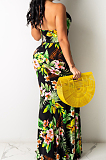 Fashion Sexy Hang A Neck Backless Print Lashing Long Dress WY6791