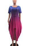 Women Fashion Printing Letter Gradual Change Open Fork Long Dress MQX2333