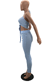 Fashion Casual Puff Knit Fabric Hang A Neck Two-Piece W8387 