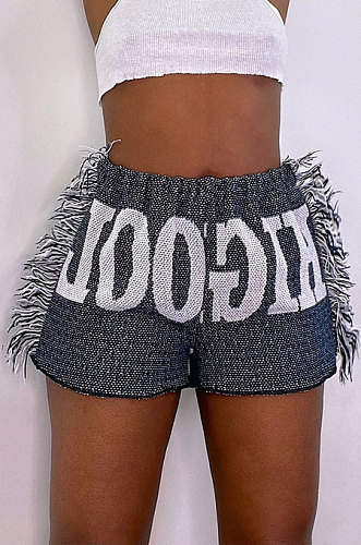 Leisure Positioning Printing Summer Colorful Pattern Women Tassel Shorts MLM9064