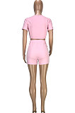 Trendy Casual Pure Color Round Neck Dew Waist Cultivate One's Morality Short Sleeve T Shirts Shorts Sport Two-Pieces SM9170