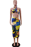 Fashion Sexy Tie Dye Chest Wrap Long Skirt Sets WY6794