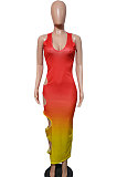 Women Sexy Gradual Change Spliced Hole Hole Long Dress GHH023