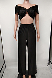 Euramerican Women Pure Color Chest Wrap Top Loose Pants Two-Piece X9297 