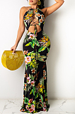 Fashion Sexy Hang A Neck Backless Print Lashing Long Dress WY6791