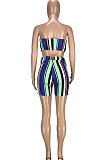 Fashion Casual Sexy Stripe Printing Cultivate One's Morality Bandeau Bra Shorts Sets SM9167