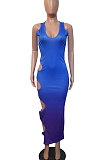 Women Sexy Gradual Change Spliced Hole Hole Long Dress GHH023