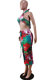 Fashion Sexy Tie Dye Chest Wrap Long Skirt Sets WY6794