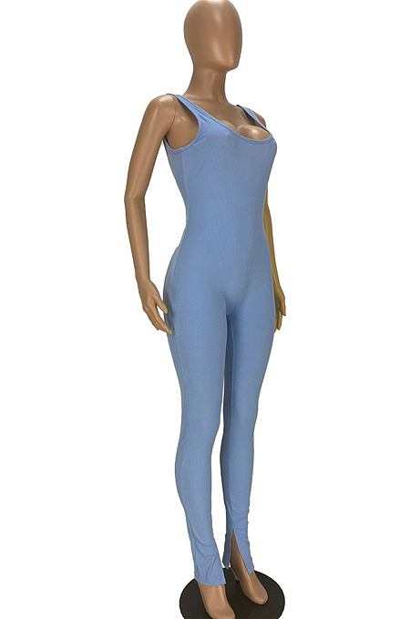 Fashion Sexy Backless U Neck Open Fork Pit Bar Jumpsuits YT3271