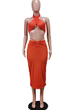 Fashion Sexy Pure Colo Chest Wrap Skirt Suit WY6784