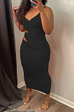 Fashion Sexy Pure Color Sling Hollow Out Long Dress WY6797