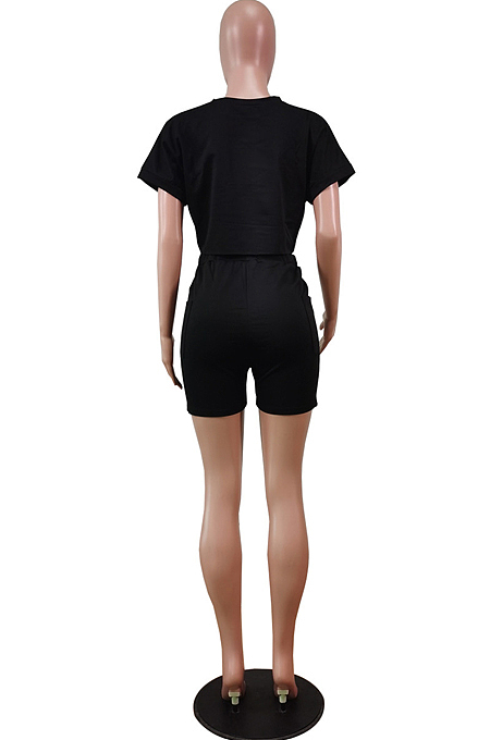 Euramerican Round Neck Short Sleeve Pochet Shorts Two-Piece WY6780