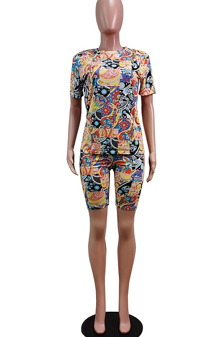 Fashion Round Neck Irregularity Print Sets WY6792