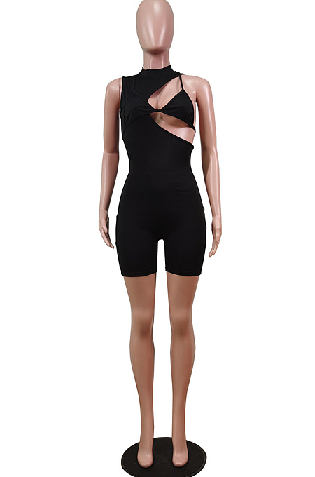Sexy Pure Color Sleeveless Shorts Back Contain The Stealth Zipper Jumpsuit WY6795