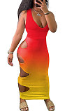 Women Sexy Gradual Change Spliced Hole Hole Long Dress GHH023