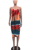 Tie Dye Printing Condole Belt Backless Sexy Spliced Beach Dress MQX2335