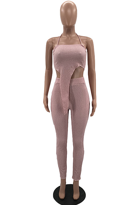 Fashion Casual Puff Knit Fabric Hang A Neck Two-Piece W8387 