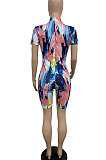 Euramerican Women Short Sleeve Printing Romper Shorts GHH027