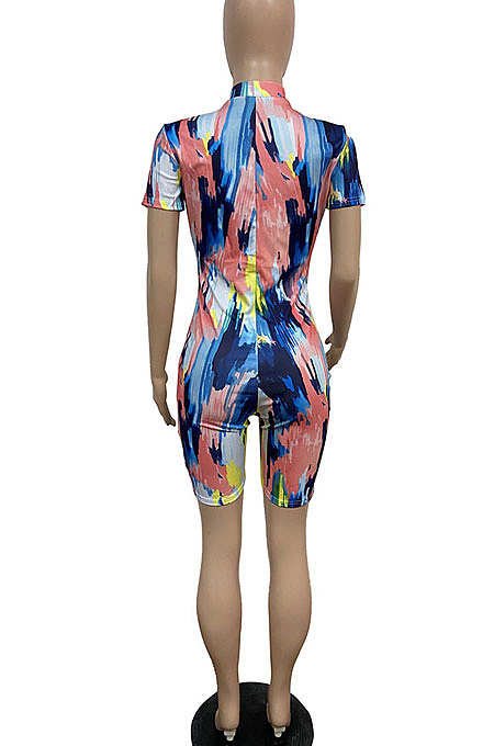 Euramerican Women Short Sleeve Printing Romper Shorts GHH027