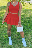 Fashion Casual Sexy Pure Color Dew Waist U Neck Cultivate One's Morality Vest Trouser Skirt Two-Pieces SM9173