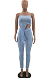 Fashion Casual Puff Knit Fabric Hang A Neck Two-Piece W8387 