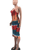 Tie Dye Printing Condole Belt Backless Sexy Spliced Beach Dress MQX2335