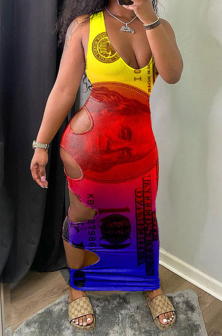 Sexy Gradual Change Hole Hole Long Dress GHH038