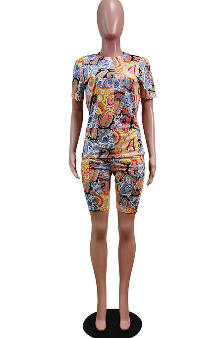 Fashion Round Neck Irregularity Print Sets WY6792