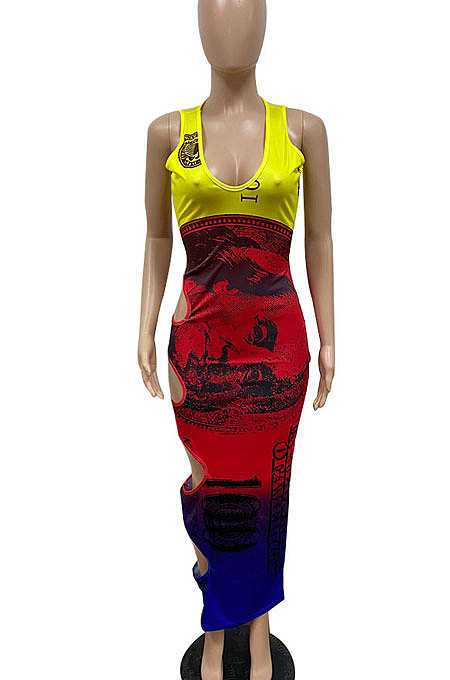 Sexy Gradual Change Hole Hole Long Dress GHH038
