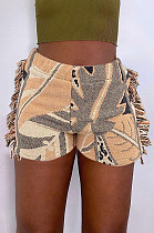Leisure Positioning Printing Summer Colorful Pattern Women Tassel Shorts MLM9064